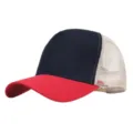 Klassieke colorblock trucker-honkbalpet met ademende mesh achterkant en rode klep. - Verstelbaar (56-58cm) / Fel Rood Zwart en Beige Net
