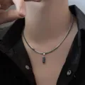 Men's black zircon pendant embossed chain necklace, simple trendy hip-hop clavicle jewelry. - Black Zirconia Embossed Necklace / 40+5cm