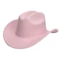 Roze vilt cowboyhoed voor dames, stijlvolle hoed met gekrulde rand, herfst en winter mode. - Roze