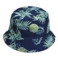 Klassieke donkerblauwe vissershoed met tropische ananas- en palmbladprint voor de zomer. - 26#