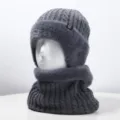 Winter dicke warme Strickmütze und Schal Set mit Plüschfutter für Herren und Senioren. Grau. - Einzelner Hut / Grau