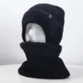 Winter thermische Strickmuetze und Schal Set fuer aeltere Personen, dick gefuettert. - Einzelner Hut / Schwarz