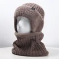 Winter warme Strickmütze Schal Set für Herren dicker Plüsch Fleece Ohrklappe Mütze - Einzelner Hut / Khaki