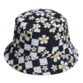Zwart-witte ruitjes vissershoed met schattig geel en wit madeliefje bloemen print design. - 20#