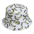 Modieuze witte vissershoed met gele bananenprint, perfect voor een casual zomerlook. - 24#