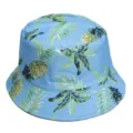 Lichtblauwe tropische ananas palmblad print bucket hat zomer zonbescherming casual pet - 28#
