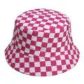 Moderne roze met witte geruite bucket hat voor dames, stijlvolle omkeerbare zonnehoed. - 35#