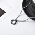 Men's titanium steel three ring interlocking pendant necklace hip-hop stylish jewelry detail shot - 70cm / Black