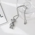 Titanium steel hip hop bear pendant necklace with letter print for men and women couple jewelry - Large Letter Bear (70CM Titanium Steel Chain)