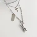 Double layer titanium steel necklace with cross rabbit pendant trendy fashion jewelry for women - Double Layer Movable Bunny