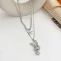 Double layer rhinestone rabbit pendant necklace titanium steel trendy clavicle chain - Double Layer Rhinestone Bunny