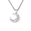 Silver stainless steel crescent moon hollow pendant necklace, trendy couple gift. - Moon Pendant / 60CM