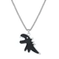 Cute black dinosaur pendant titanium steel necklace for students and couples daily wear. - Black Dinosaur Necklace-Titanium Steel Chain-70cm