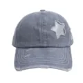 Stijlvolle denim honkbalpet met glinsterende pailletten ster en gerafelde randdetails. - M (56-58cm) / Grijs