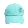 Gewassen turquoise denim honkbalpet met sprankelende glitter ster patch voor dames casual stijl. - M (56-58cm) / Smaragdgroen