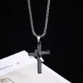 Stainless steel cross pendant necklace hip hop punk sweater chain for men and women detail view - 60CM / Black