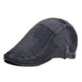 Vintage denim patchwork platte pet, Britse retro newsboy hoed stijlvol voor iedereen. - Eén Maat (56-60cm) / Zwart