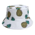 Casual white bucket hat featuring a vibrant yellow and green pineapple print, stylish summer sun hat. - M (56-58cm) / 10#