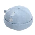 Lichtblauwe denim docker pet, versleten retro watch cap, stijlvolle hippe hip-hop zeemansmuts. - M (56-58cm) / Lichtblauw