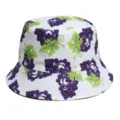 Detailed view of white bucket hat with cute cartoon grape print, stylish casual summer sun hat. - M (56-58cm) / 13#