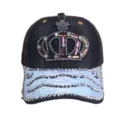 Damen Strass Krone Jeans Baseball Cap, glitzernde Kristall Krempe für Freizeit und Alltag. - M (56-58cm) / Krone / Schwarz