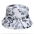 Fashionable white graffiti bucket hat for men and women, trendy streetwear casual sun hat. - M (56-58cm) / 16#