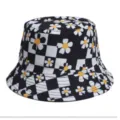 Black white checkerboard daisy bucket hat casual spring summer sun fisherman hat unisex - M (56-58cm) / 20#
