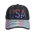 Strass USA Buchstaben schwarze Jeans Baseballcap mit bunter Glitzer Nieten Krempe. - M (56-58cm) / USA / Schwarz
