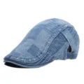 Klassieke vintage denim flat cap gedetailleerd overzicht, casual newsboy baret met verstelbare band. - Eén Maat (56-60cm) / Medium denim