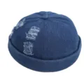 Stijlvolle blauwe denim dockwerker muts met versleten details, hippe miki pet voor heren. - M (56-58cm) / Denim Blauw