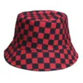 Red and black checkered bucket hat detail view, soft fabric, casual sun protection hat. - M (56-58cm) / 33#