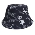 Black graffiti bucket hat for men and women, street style printed sun hat for spring and summer. - M (56-58cm) / 14#