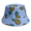 Light blue bucket hat featuring a trendy yellow pineapple print, perfect for summer. - M (56-58cm) / 9#