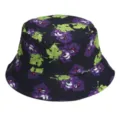 Cute cartoon grape print bucket hat for women and men, casual streetwear summer sun hat black. - M (56-58cm) / 12#
