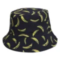 Dark blue bucket hat featuring yellow banana print for casual summer sun protection - M (56-58cm) / 23#