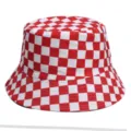 Red and white checkerboard bucket hat for men and women, stylish spring and summer outdoor sun hat. - M (56-58cm) / 32#
