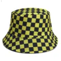 Yellow black checkerboard bucket hat, stylish streetwear sun cap for casual wear. - M (56-58cm) / 34#
