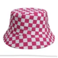 Pink and white checkerboard bucket hat for women and men, casual spring summer sun cap. - M (56-58cm) / 35#