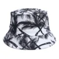 Black white palm tree print bucket hat for casual summer outdoor wear and stylish sun protection. - M (56-58cm) / Code 48