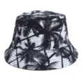 Black and white palm tree print bucket hat, casual summer sun protection fashion hat. - M (56-58cm) / Code 49