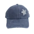 Vintage versleten denim honkbalpet met glinterende pailletten ster patch, casual zonnehoed - M (56-58cm) / Marineblauw