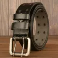 Cintura da uomo in vera pelle nera con fibbia a doppio ardiglione per look casual e jeans. - 110cm / Nero