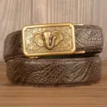 Men leather belt automatic buckle cowhide crocodile pattern business casual jeans belt - Brown Crocodile Claw Pattern Gold Buckle / 120cm
