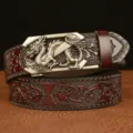 Vintage carved dragon automatic buckle men genuine leather belt with retro embossed patterns. - 110cm / Brown Silver Dragon