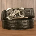 Men's retro leather belt with dragon automatic metal buckle top layer cowhide casual jeans - Black Crocodile Pattern Z Dragon Silver Buckle / 120cm