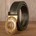 Men's automatic buckle leather belt with retro dragon pattern and black crocodile texture. - 120cm / Black Crocodile Pattern Gold Dragon Buckle