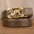 Men's brown crocodile pattern leather belt with retro dragon buckle for casual wear. - Brown Crocodile Claw Pattern Z Dragon Gold Buckle / 120cm