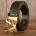 Herren Ledergürtel mit Retro Drache V automatische Metall Schnalle und Krokodilmuster. - Schwarz Amerikanisches Krokodil V-Drache Goldene Schnalle / 110cm