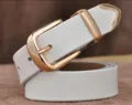White leather belt for women with gold tone metal buckle and tip, versatile stylish accessory - White / 115cm