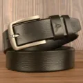 Mens black leather belt with metal pin buckle casual cowhide trousers belt stylish design - 120cm / Black